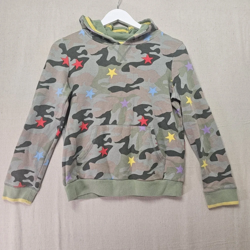 Boden Girls 11-12Y Green Camo Stars‎ Hooded Sweatshirt Hoodie Kangaroo Pocket